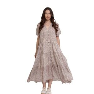 Olivaceous Joanie Women's Peasant Midi Dress Blush Floral Size Small